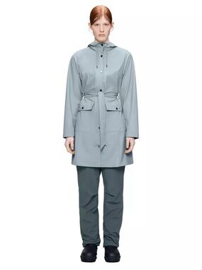Rains Gray Hooded Rain Coat with Belt